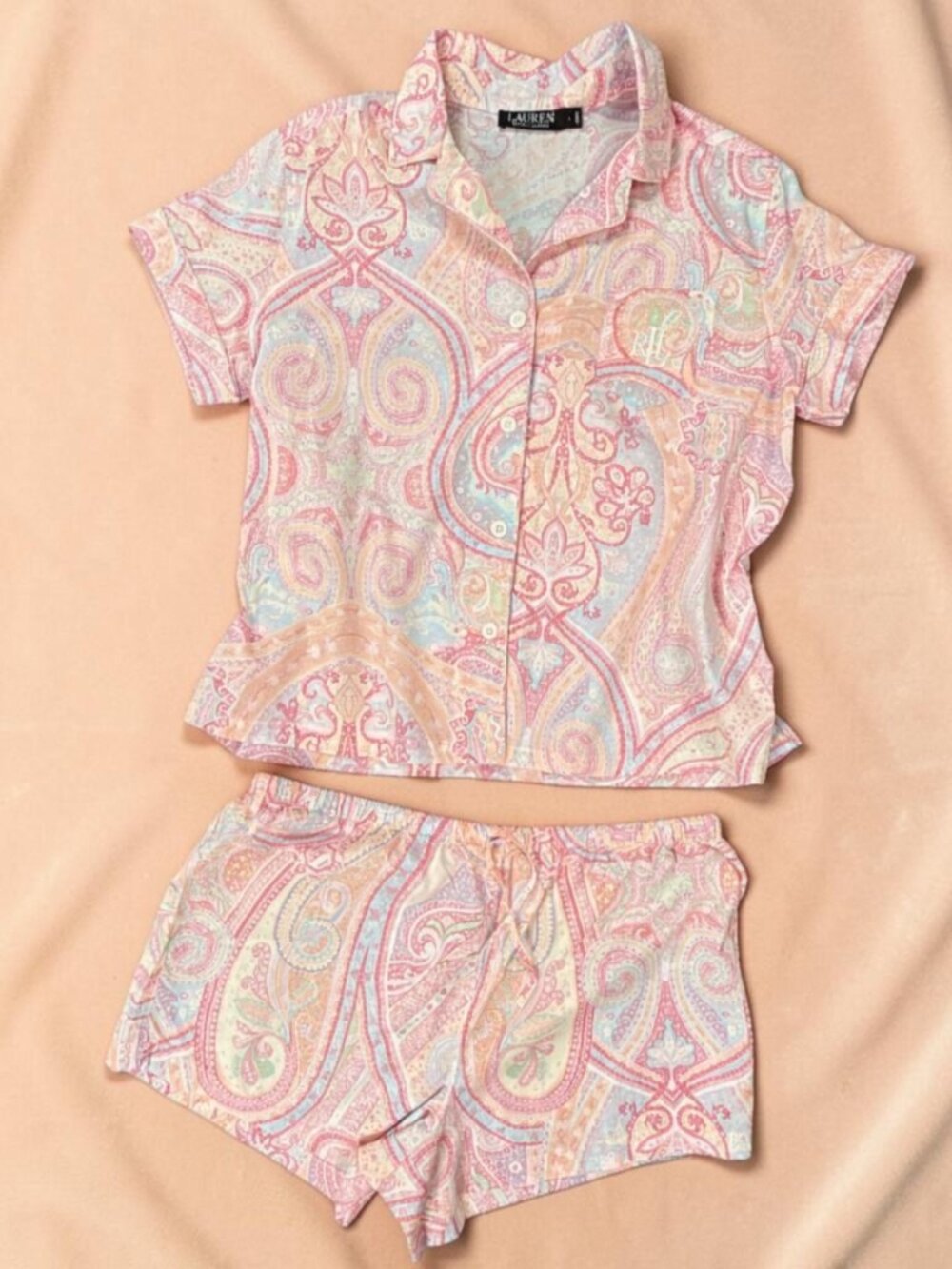 Lauren Ralph Lauren Pajama Set Women's L Pink Paisley Cotton